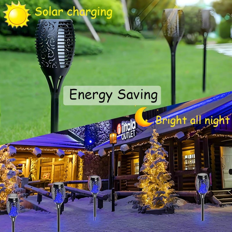 HAKSEIFA 4 Pack Outdoor Solar Flame Light,Solar Lights Outdoor for Garden Decorations with Flickering Flame,IP65 Waterproof Solar Powered Yard Lights Torch Light for Lawn Patio Pathway (Blue) - Image 3